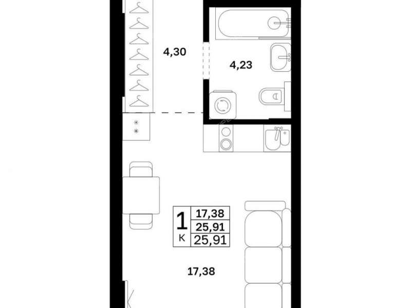 квартира-студия в новостройке в границах улиц Страж Революции, Гвардейцев, 50-летия Победы, Евгения Никонова, 17