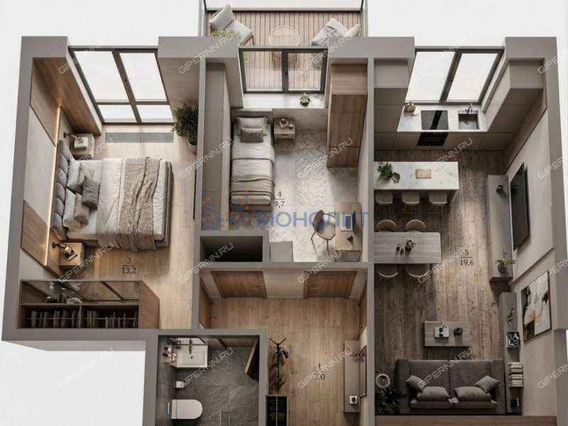 двухкомнатная квартира на улице Новаторов дом 3 посёлок Культура