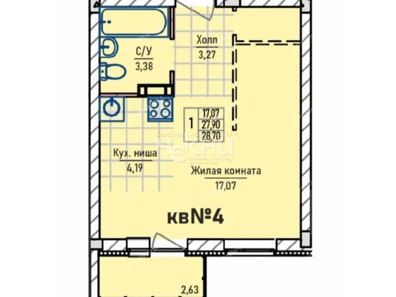 однокомнатная квартира в новостройке в Инженерном проезде