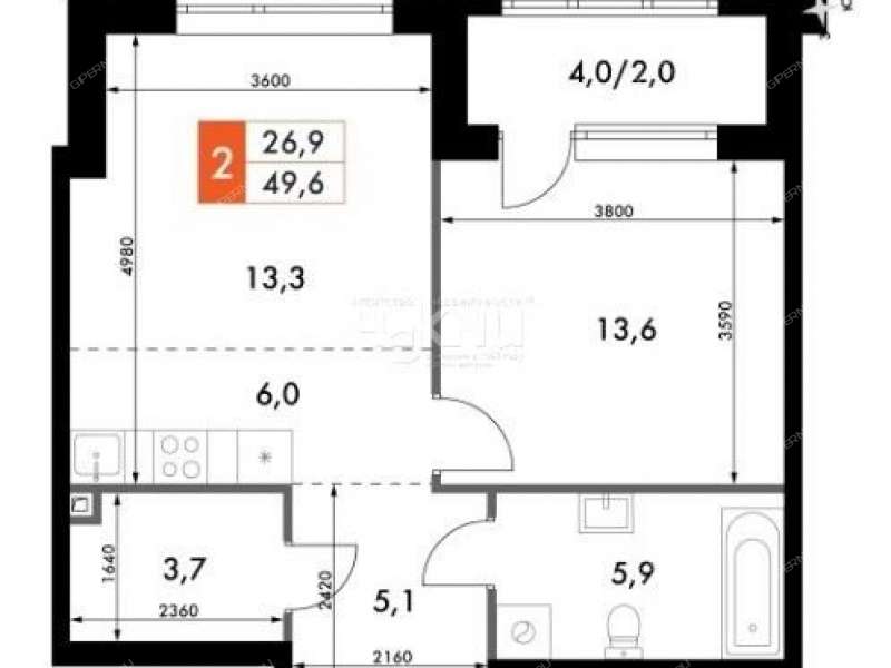 двухкомнатная квартира в новостройке на Черниговской улице