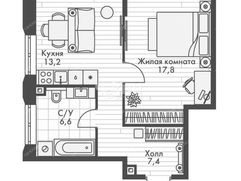 однокомнатная квартира в новостройке на Черниговской улице