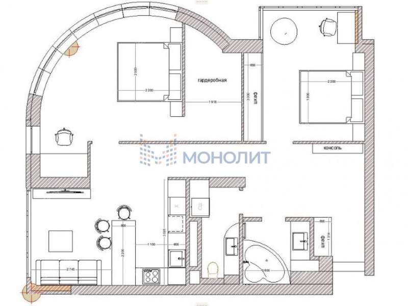 двухкомнатная квартира на улице Семашко дом 28